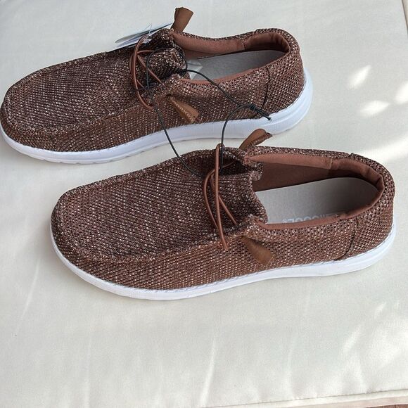 32 Brown Canvas Cusioned Boat shoe Slip-On Loafer - Picture 2 of 13
